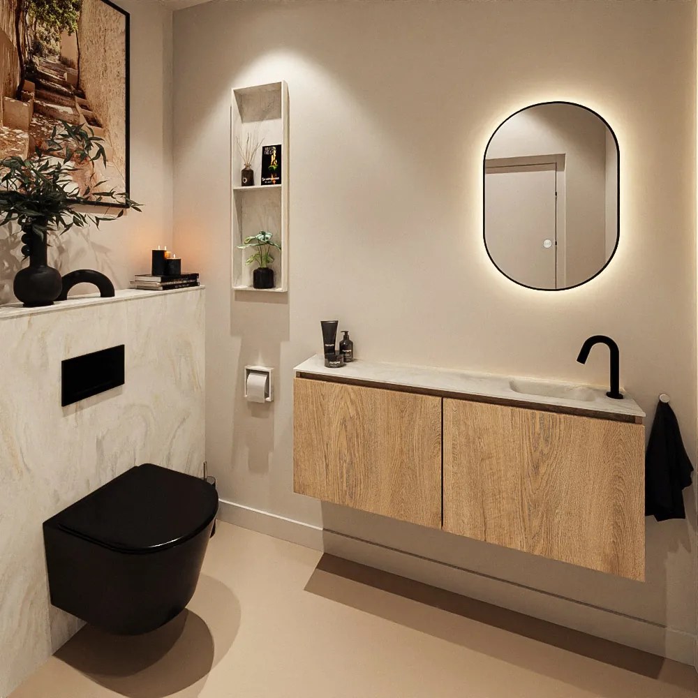 Mondiaz Ture DLux toiletmeubel 120cm washed oak met wastafel ostra rechts met kraangat