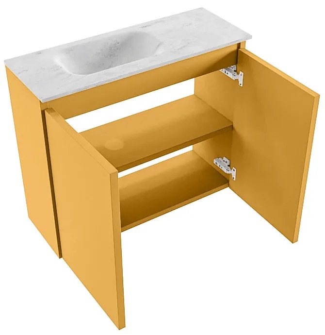 Mondiaz Ture DLux toiletmeubel 60cm ocher met wastafel opalo links met kraangat