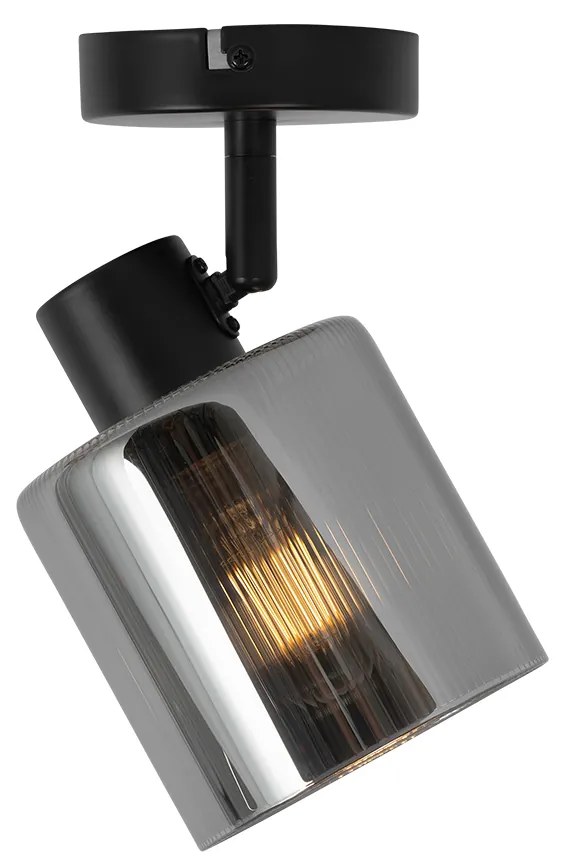Art Deco plafondspot zwart met smoke glas verstelbaar - Laura