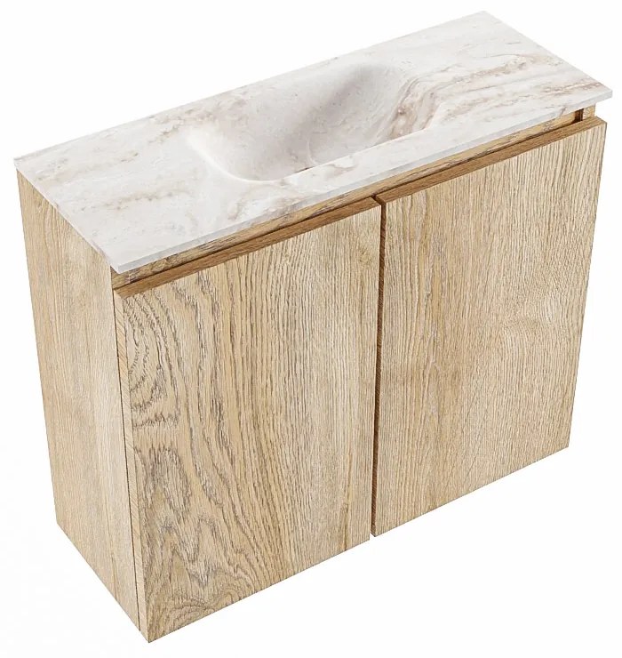 Mondiaz Ture DLux toiletmeubel 60cm washed oak met wastafel frappe midden met kraangat