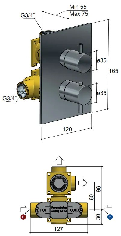 Hotbath Laddy Inbouw Thermostaat Geborsteld Nikkel L009