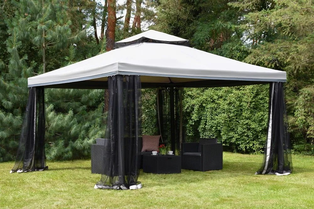 Grijs tuinpaviljoen met muskietennet Valencia 4x4 m Garden Point