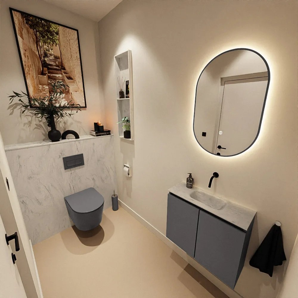 Mondiaz Ture DLux toiletmeubel 60cm dark grey met wastafel opalo midden zonder kraangat