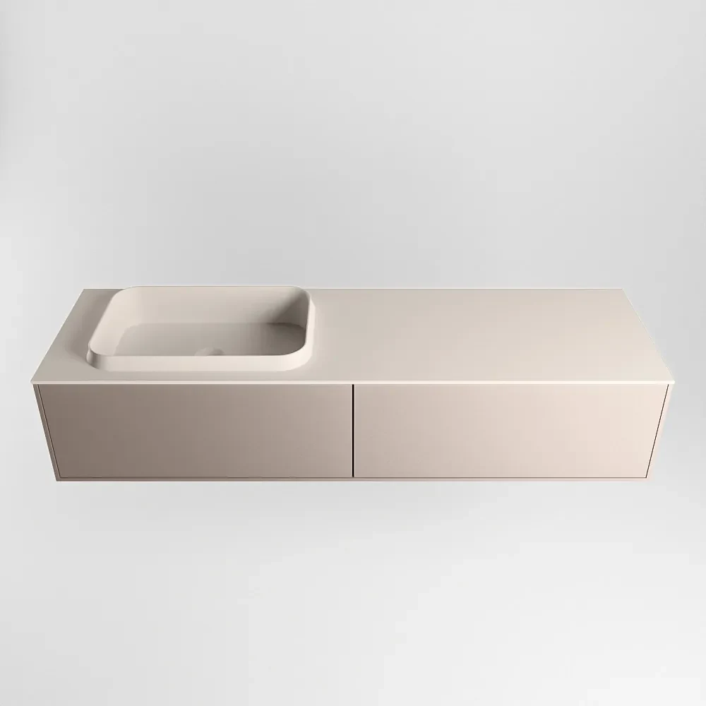 Mondiaz Erin 150cm badmeubel Smoke met 2 lades en beige wastafel links zonder kraangaten