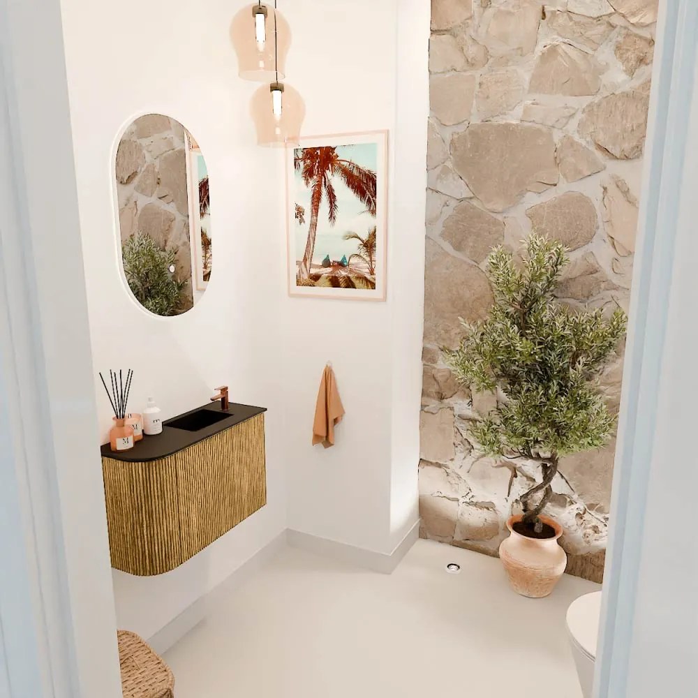 Mondiaz Joya 60cm toiletmeubel ronding links oak met wastafel faye rechts 1 kraangat urban