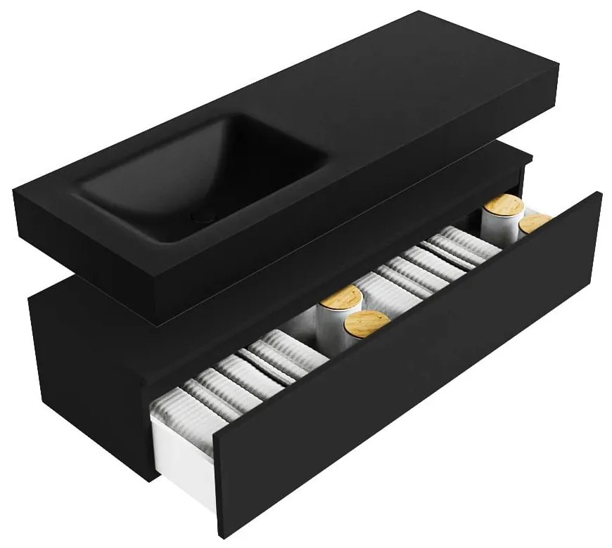 Zaro Alan badmeubel 130cm urban 1 lade met vrijhangende wastafel cloud links 1 kraangat urban