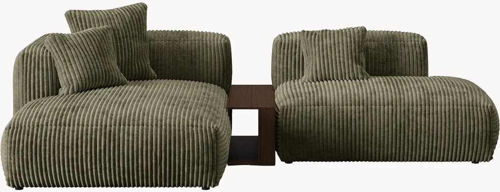 Modulaire hoekbank Martina met bijzettafel met corduroy look