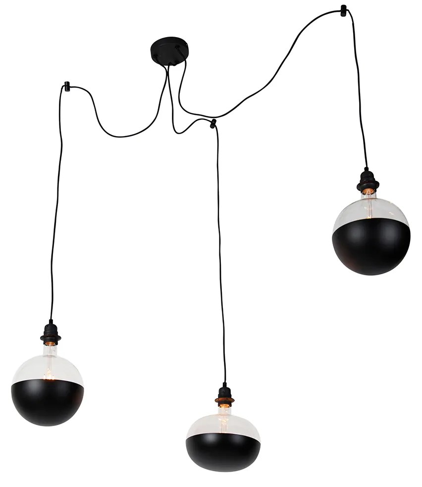 Hanglamp zwart 3-lichts incl. Kopspiegel zwart dimbaar - Cava Luxe Modern Minimalistisch bol / globe / rond Binnenverlichting Lamp