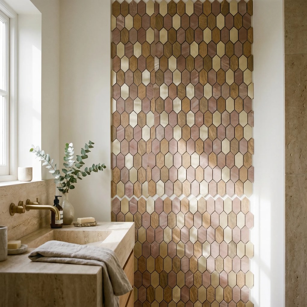 Zelfklevende Mozaïektegels Metaal | Picket Champagne | 30×30 cm | Keuken, Bad & WC