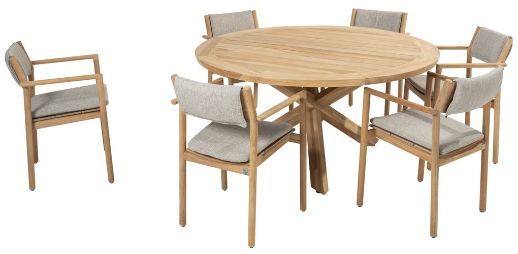 Prado Levi dining tuinset 7 delig 160 cm rond teak 4 Seasons Outdoor