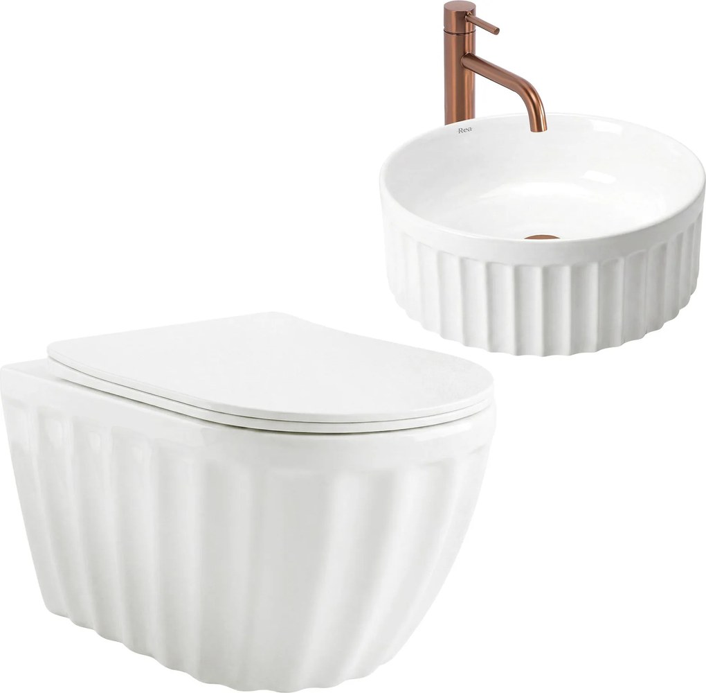 Set: Hangend toilet + Opbouw wastafel Rea Duo White