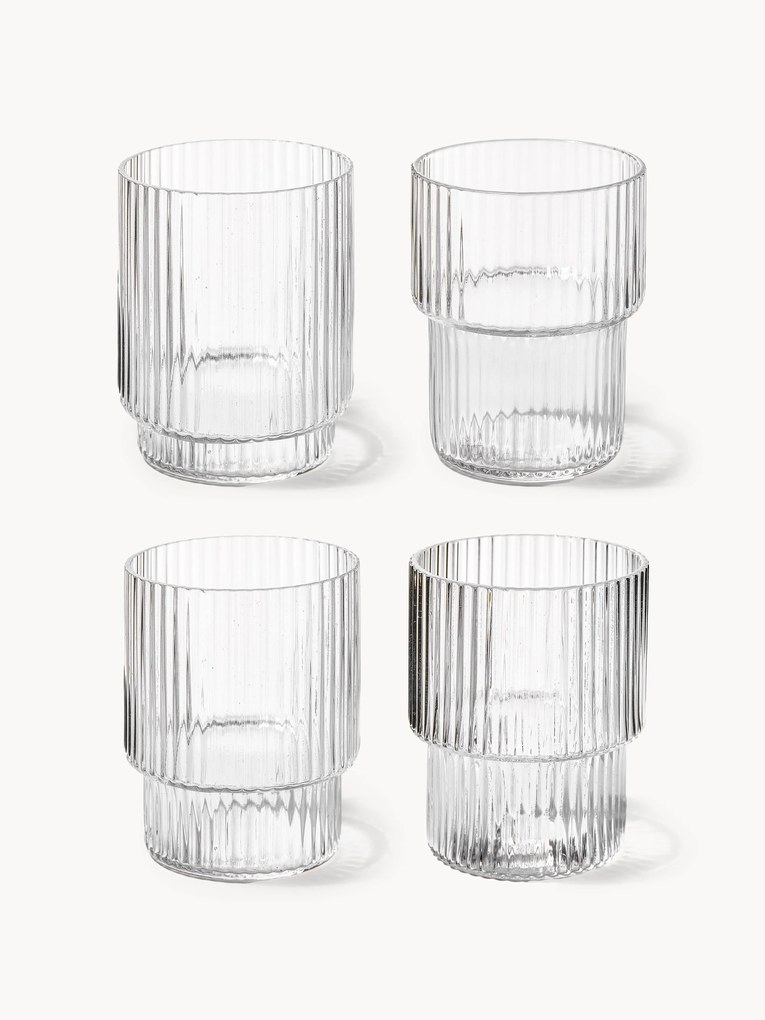 Mondgeblazen waterglazen Ripple met groefreliëf, 4 stuks