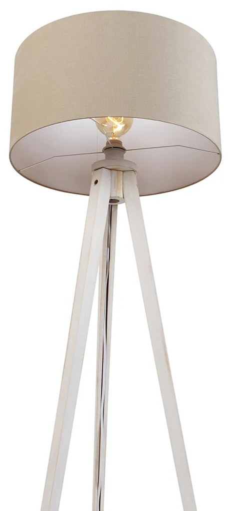 Vloerlamp tripod wit met stoffen kap lichtbruin 50cm - Tripod Classic Landelijk, Modern E27 rond Binnenverlichting Lamp