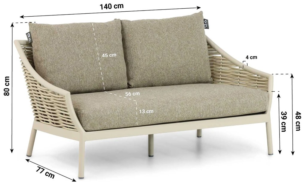 Apple Bee Milou -zits Loungebank Aluminium/Wicker Taupe