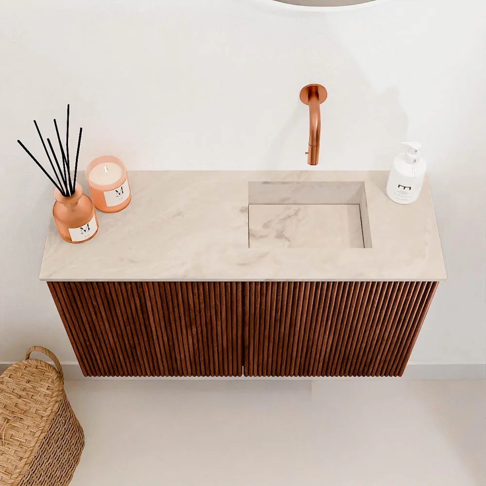Mondiaz Joya DLux 70cm toiletmeubel ruby met wastafel faye rechts zonder kraangat frappe