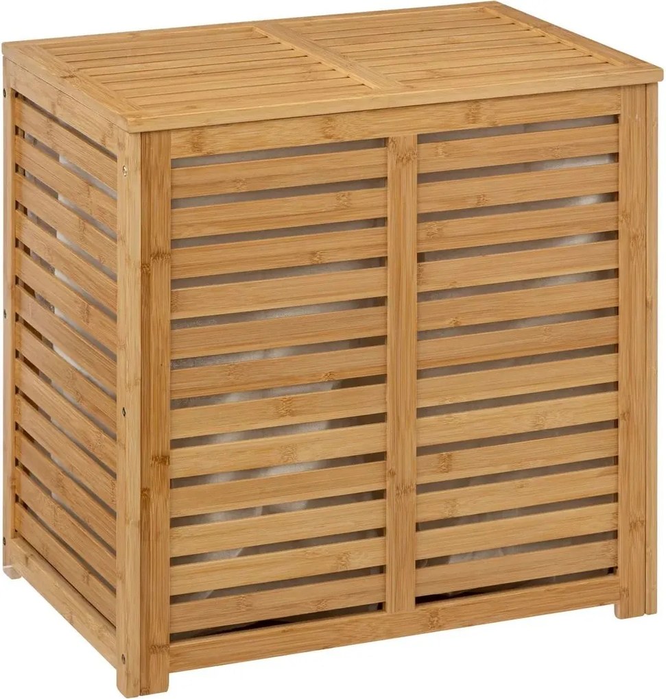 5Five Dubbele Wasmand 100L - Bamboe - Zwart - Met deksel