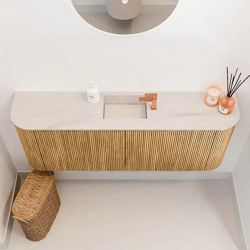 Mondiaz Joya DLux 115cm toiletmeubel ronding links/rechts oak met wastafel faye midden 1 kraangat meli
