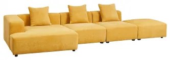 Modulaire Hoekbank Met Chaise Longue Links, 3-delig Met Poef (↔︎390 Cm) Bruna Stof Chenille Mosterd - Sklum