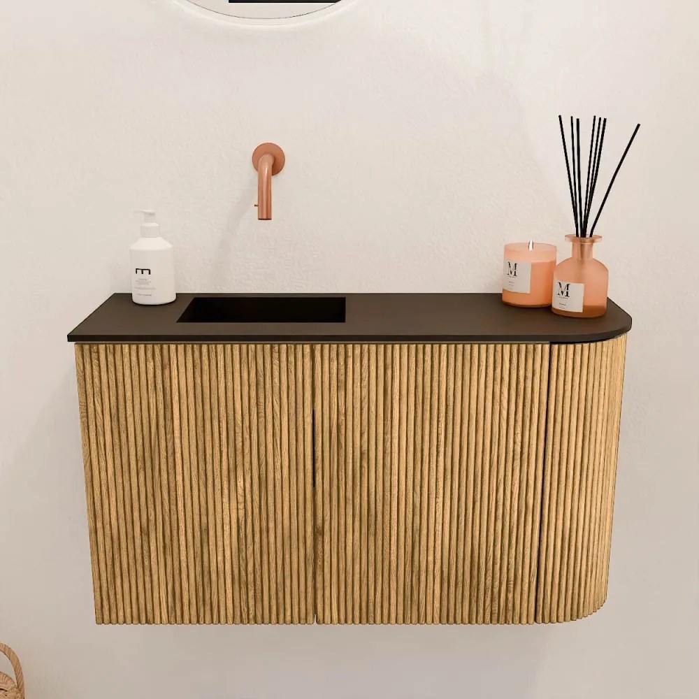 Mondiaz Joya 70cm toiletmeubel ronding rechts oak met wastafel faye links zonder kraangat urban