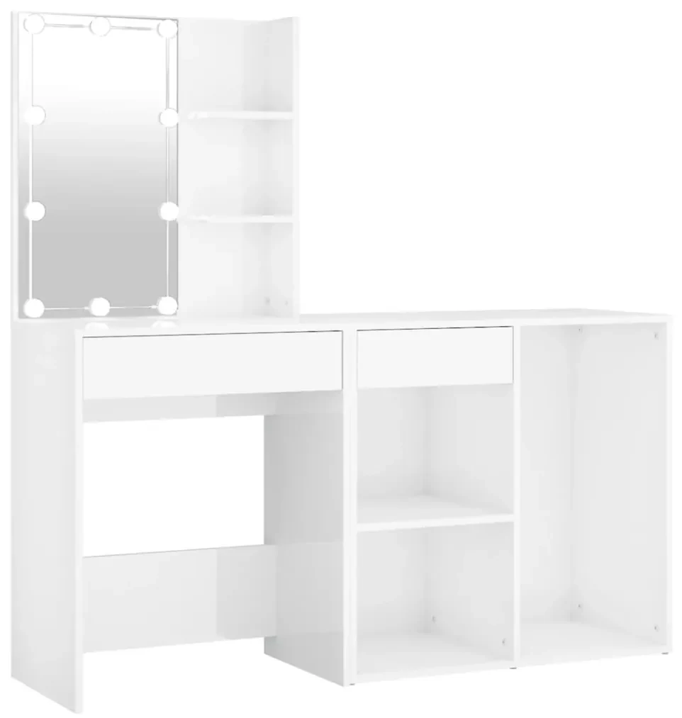 vidaXL Kaptafel met kastje en LED's bewerkt hout hoogglans wit