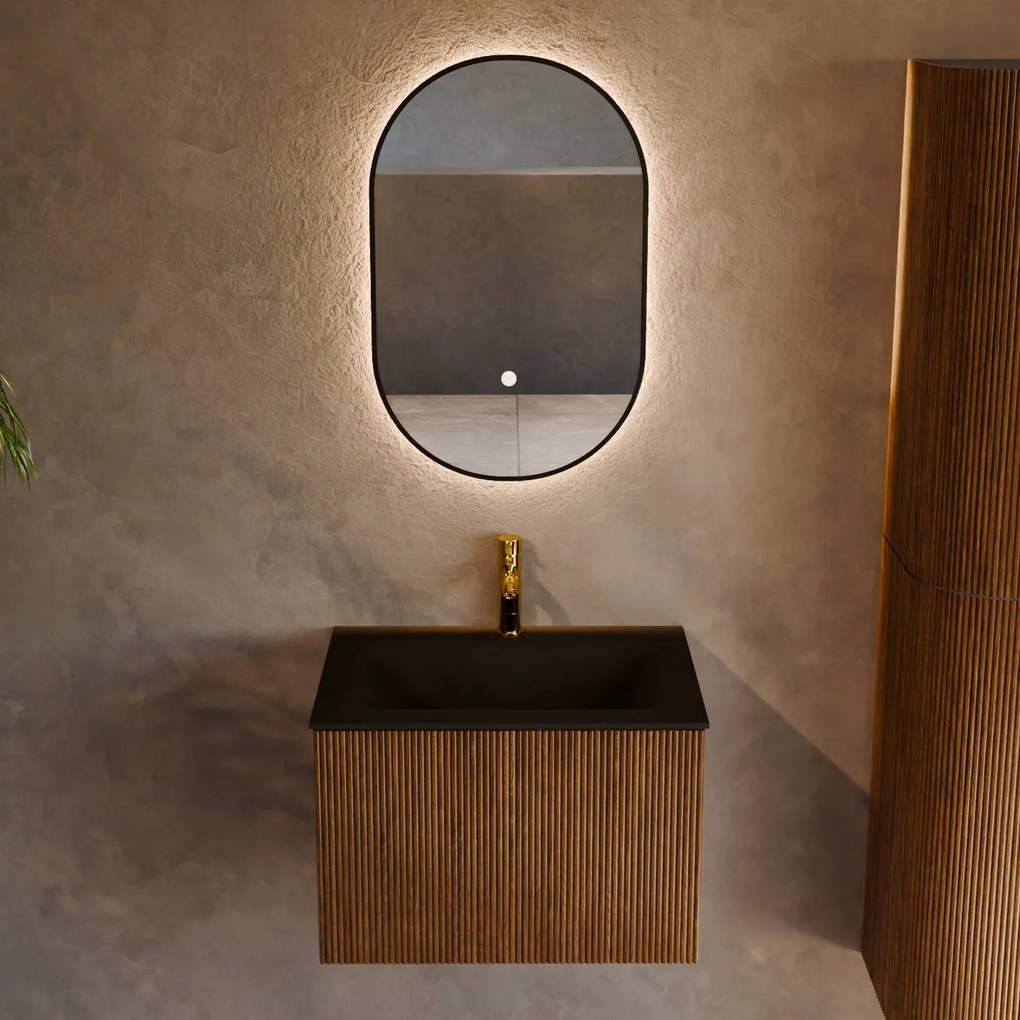 Mondiaz Kurve 60cm badmeubel dusk met 1 lade en wastafel cloud midden 1 kraangat urban