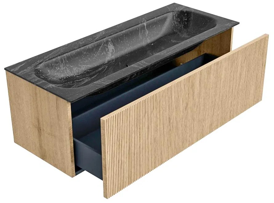 Mondiaz Kurve-dlux 120cm badmeubel oak met 1 lade en wastafel big large midden zonder kraangat lava