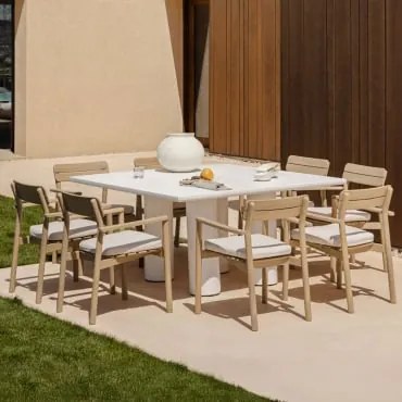 Set Van 150x150 Cm Vierkante Tafel Van Lisboa En 8 Saira Acaciahouten Tuinstoelen Met Armleuningen Lichte Acaciekleur - Sklum