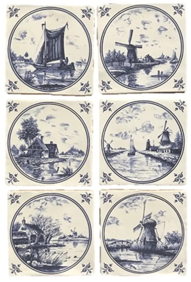 Terre d'Azur Friesland wandtegel met decor 13x13cm ivoor - 6 stuks