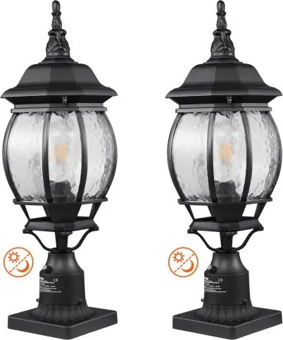 VEVOR 2-pack schemer-tot-zonsopgang buitenlantaarnpalen, 530 mm, waterdichte lantaarnpaalpalen met 3,5 inch glazen kap op de paalbevestiging, bliksembestendige buitenlantaarnpaal voor op terras en tuinpad