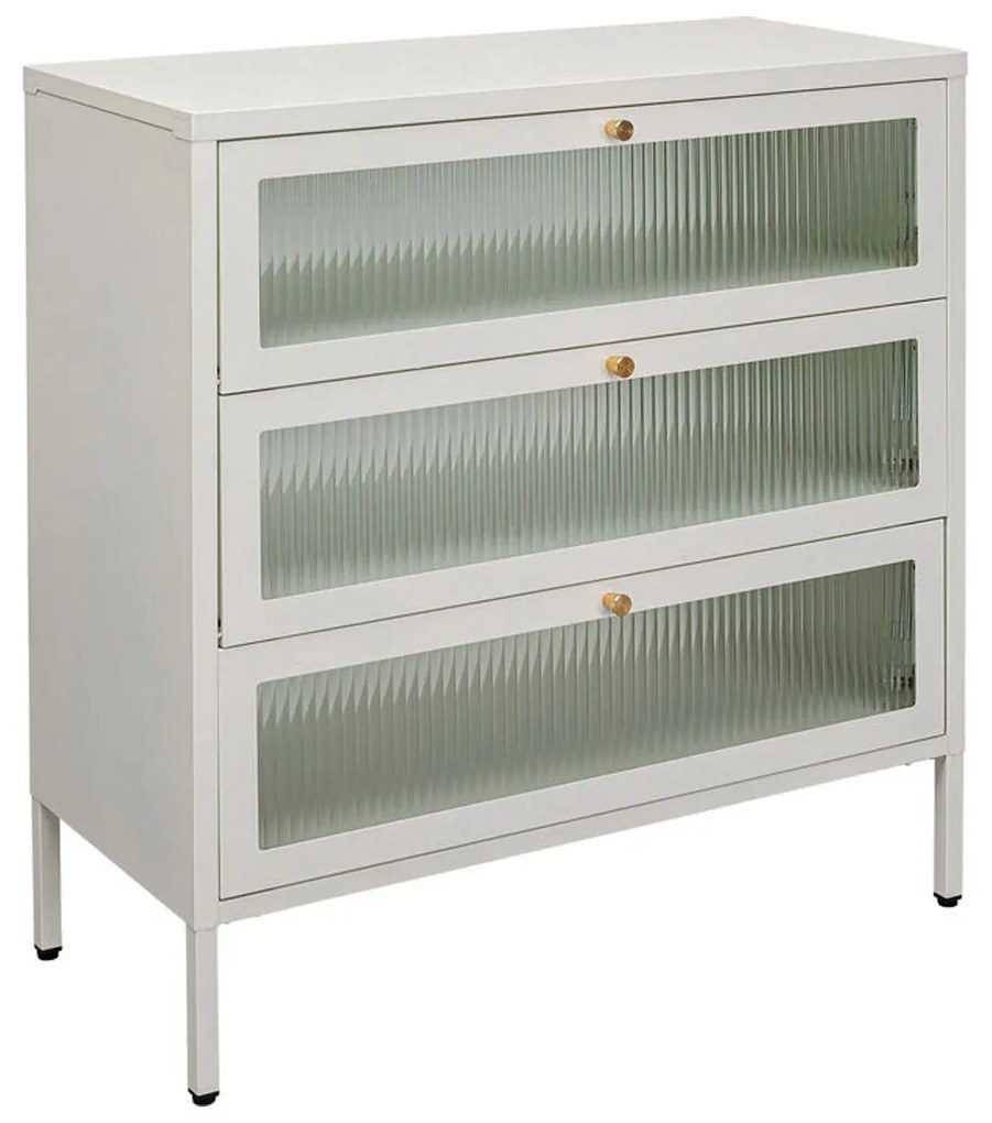 Kare Design Naxos Klepdeuren Kast Off White Met Ribbelglas - 85x35x80cm.