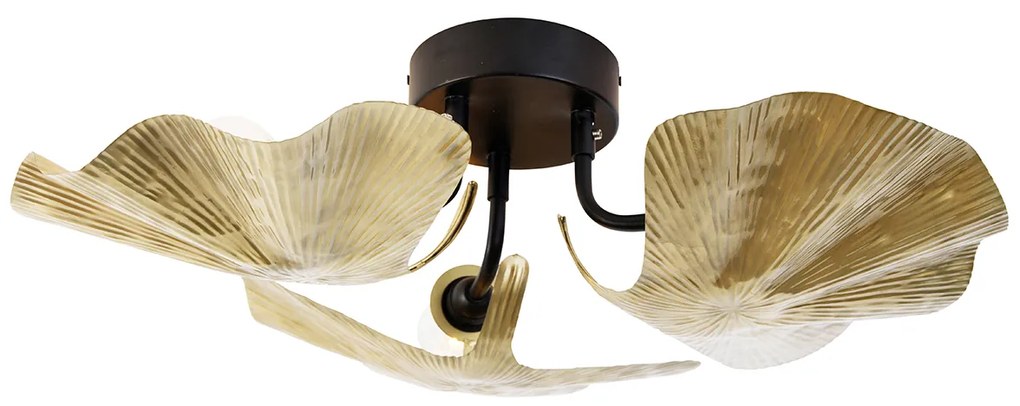 Oosterse plafondlamp messing met zwart 3-lichts - Louka