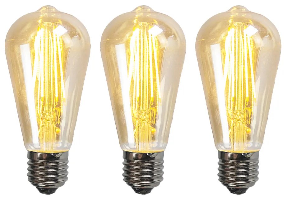 Set van 3 E27 dimbare LED lampen ST64 goud 5W 450 lm 2200K