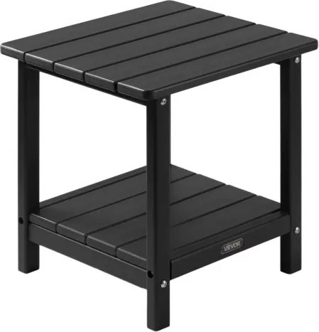 VEVOR Kunststof bijzettafel, 45 x 38 x 44 cm, HDPE tuintafel, balkontafel met 2 planken, nachtkastje, salontafel, decoratieve tafel, geschikt voor terras, zwembad, strand, veranda, tuin, zwart