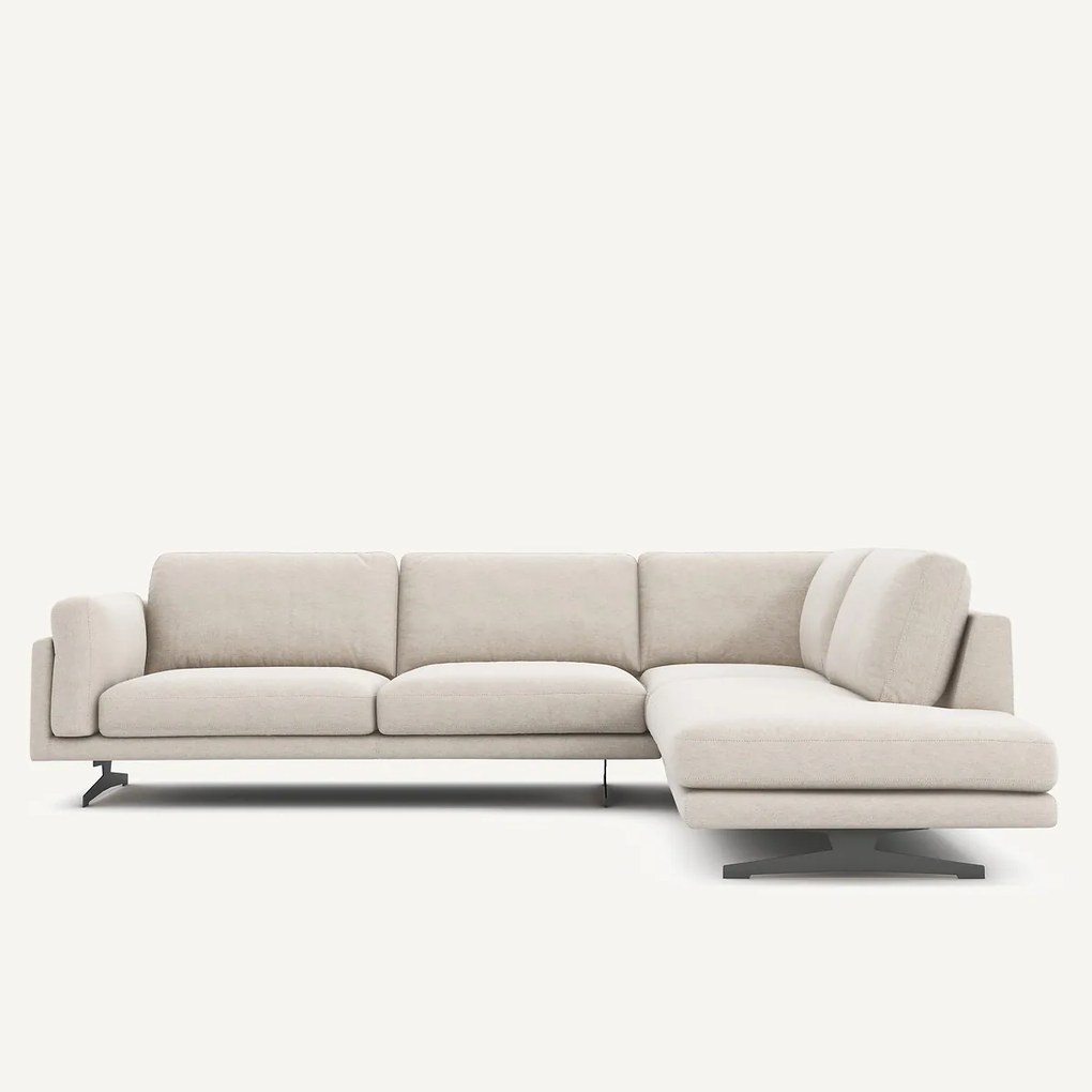 Hoekbank met longchair in gemêleerd canvas, CÉSAR