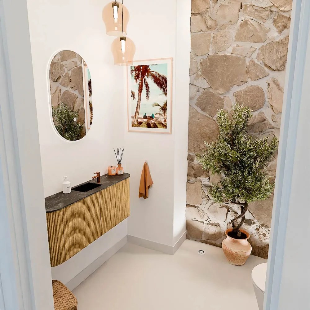Mondiaz Joya DLux 105cm toiletmeubel ronding links/rechts oak met wastafel faye midden 1 kraangat lava