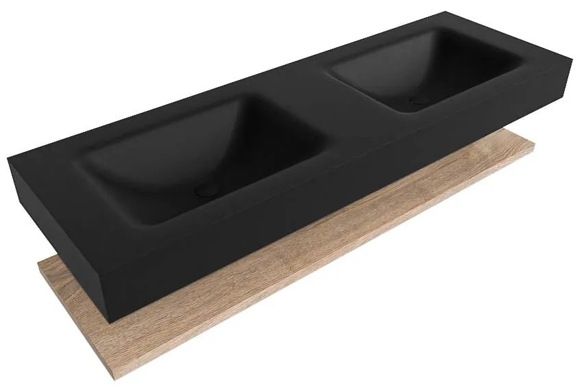 Zaro Alan badmeubel 140cm met planchet washed oak en vrijhangende wastafel cloud dubbel 2 kraangaten urban
