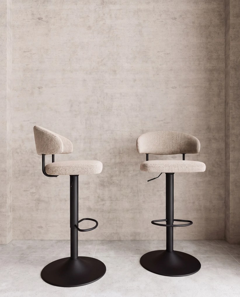 Mazzoni IRIS Latte Beige (stof Monza 60)/zwarte poot - GESTOFFEERDE BARKRUK VOOR KEUKEN/BAR