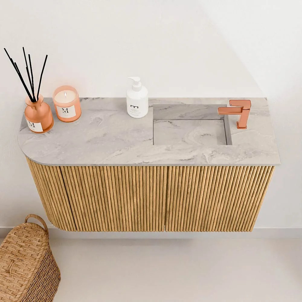 Mondiaz Joya DLux 70cm toiletmeubel ronding links oak met wastafel faye rechts 1 kraangat glace