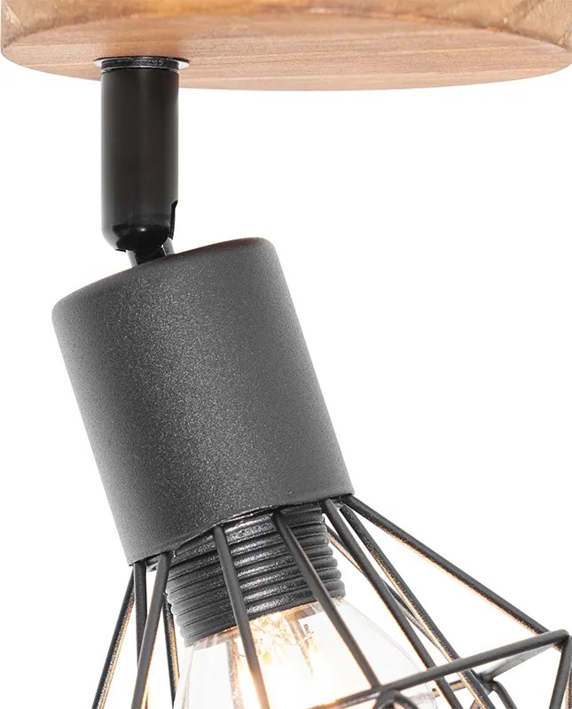 Industriële spot zwart met hout draai- en kantelbaar - Mosh