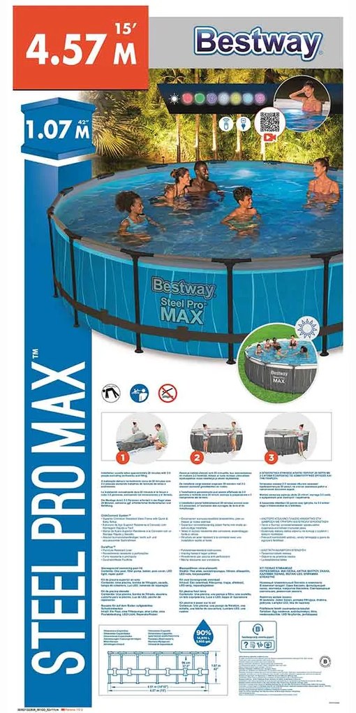 Bestway frame zwembad steel pro max set rond 457 cm met ledverlichting