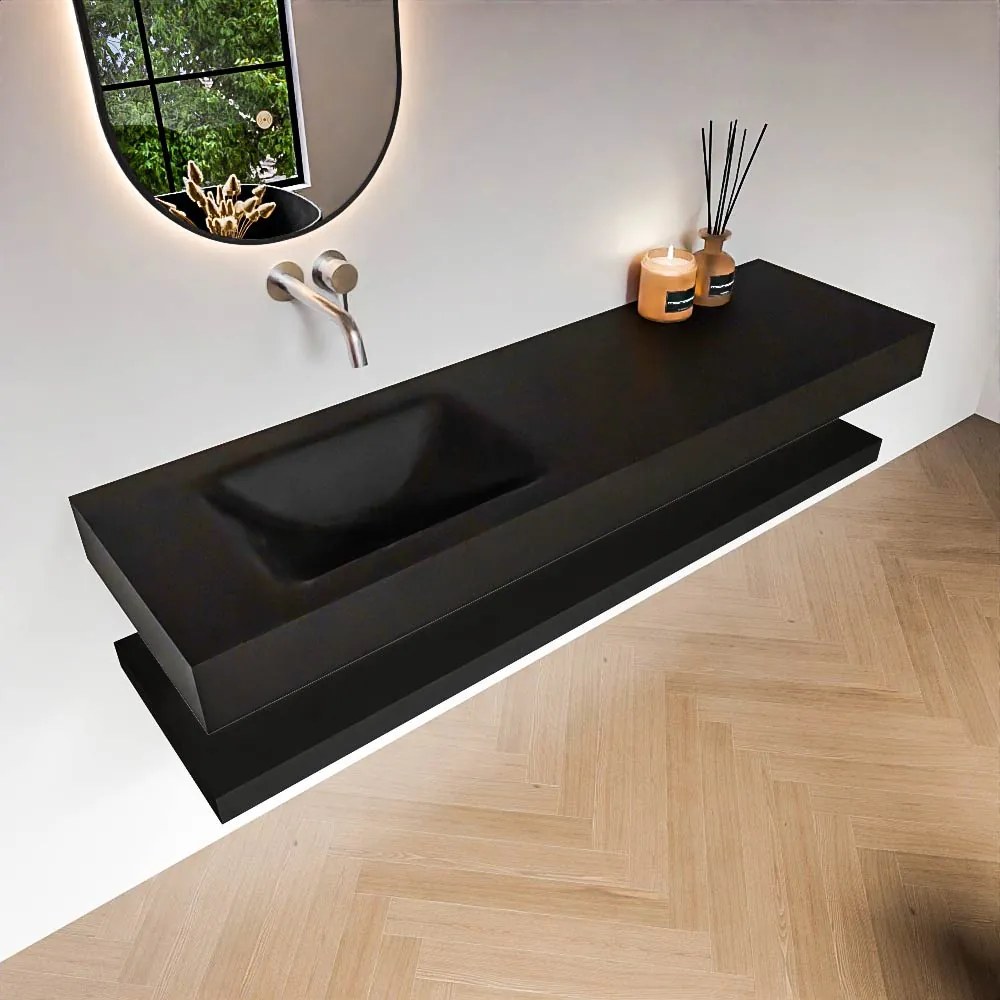 Zaro Alan badmeubel 160cm met planchet urban en vrijhangende wastafel cloud links zonder kraangat urban