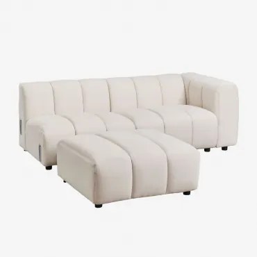 Rechtse Modulaire Hoekbank Van 2 Delen En Poef In Bouclé Stof Eliot Bouclé Crèmebeige - Sklum