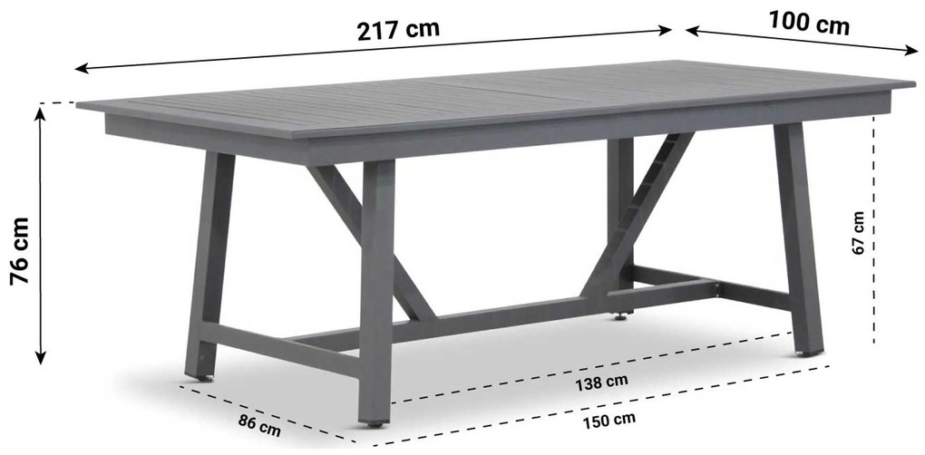 Dining Tuintafel rechthoekig uitschuifbaar 217/277 x 100 cm Aluminium Grijs General