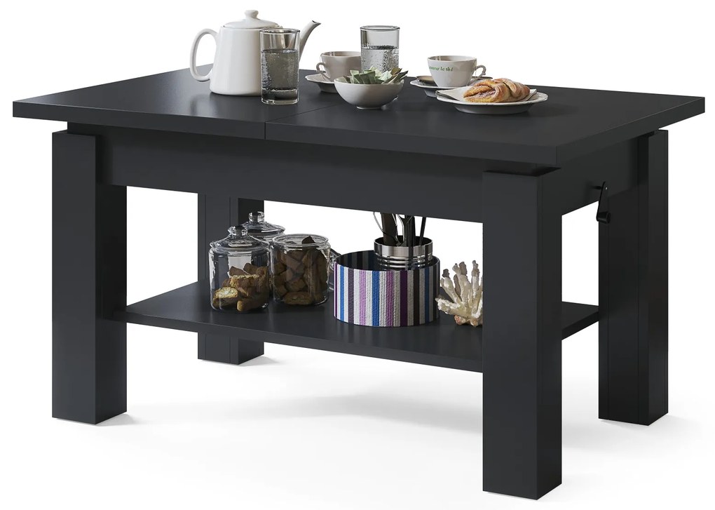 ASTORIA zwart mat, opklapbare salontafel