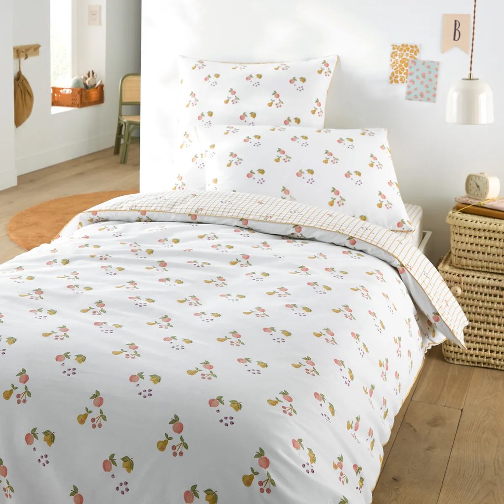 Kinderdekbedovertrek, 50% gerecycled katoen, fruitprint, LILAS