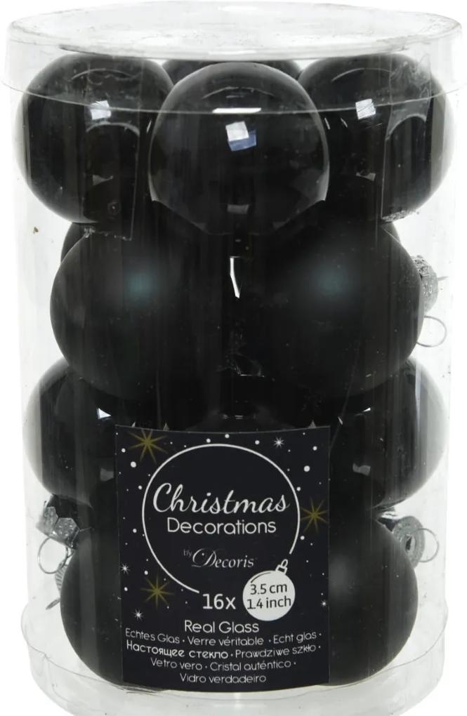 Kerstballen glas glans-mat 3,5 cm zwart
