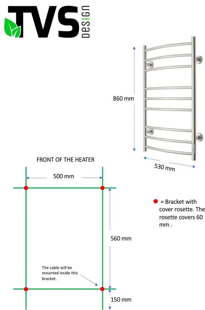 TVS Design Eldo 9 gebogen elektrische radiator zwart 120W 86x53cm