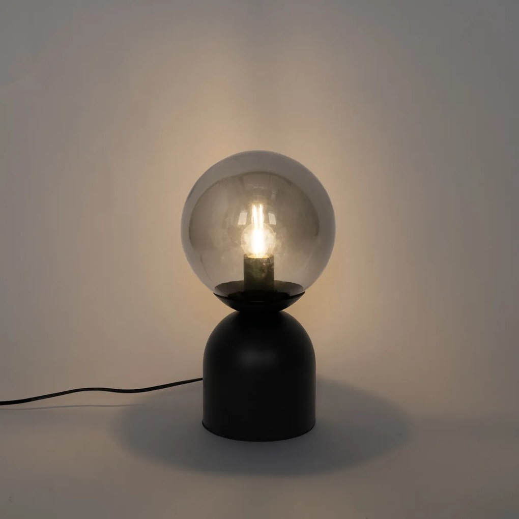 Hotel chique tafellamp zwart met smoke glas - Pallon Trend