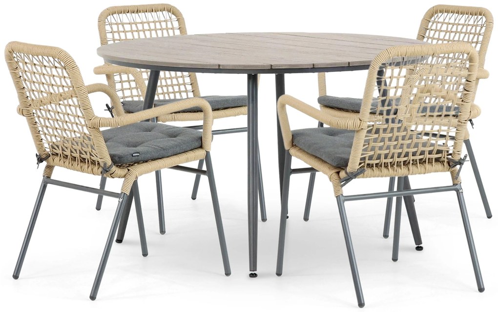 Tuinset Ronde Tuintafel 4 personen 125 cm Aluminium/Rope Taupe  De Laan Projects