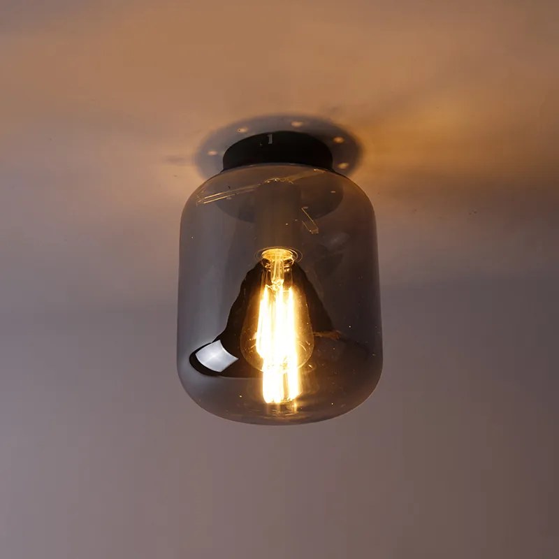 Design plafondlamp zwart met smoke glas - Bliss